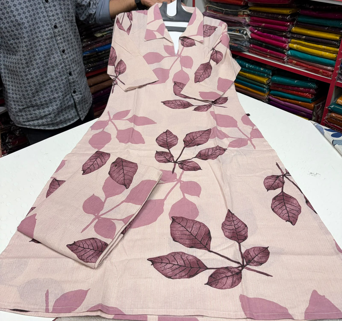 Premium Quality Handloom Khadi Cotton Cord set With Plaza Pant Pink