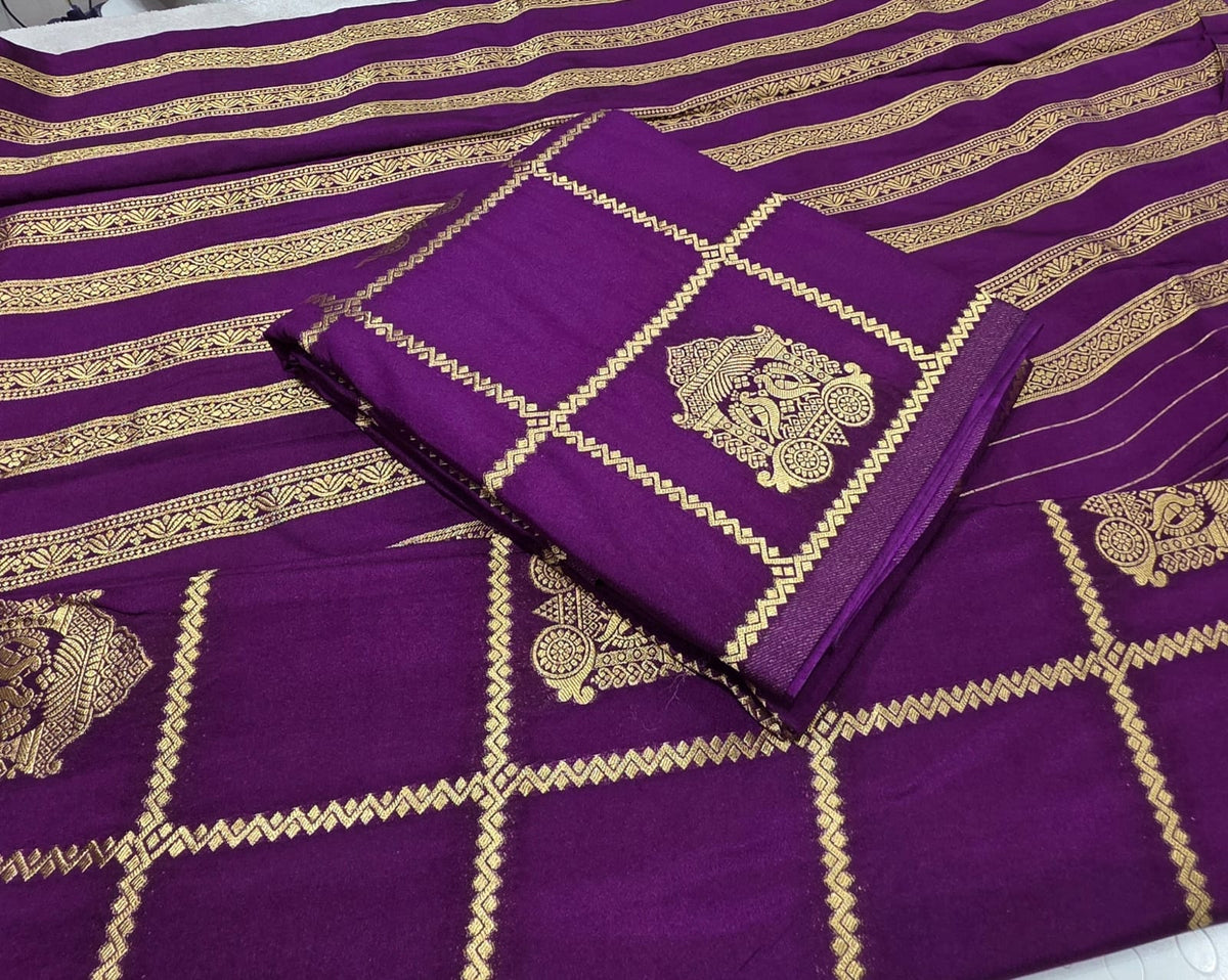 Premium Quality Viscose khadi Georgette saree With Zari Weaving check & Ratha Design Saree