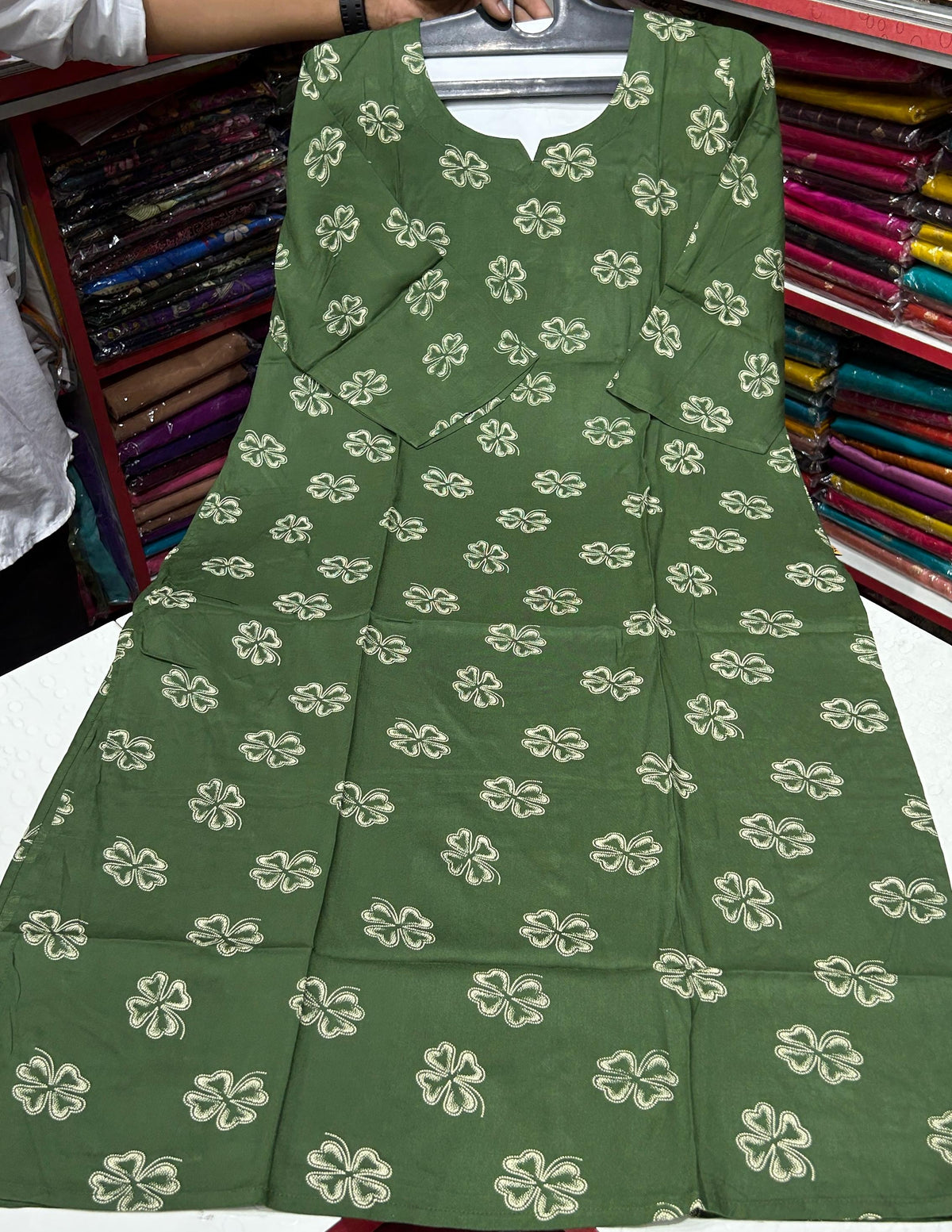 100% Premium Quality Soft Cotton Fabric Kurti with Pocket Green