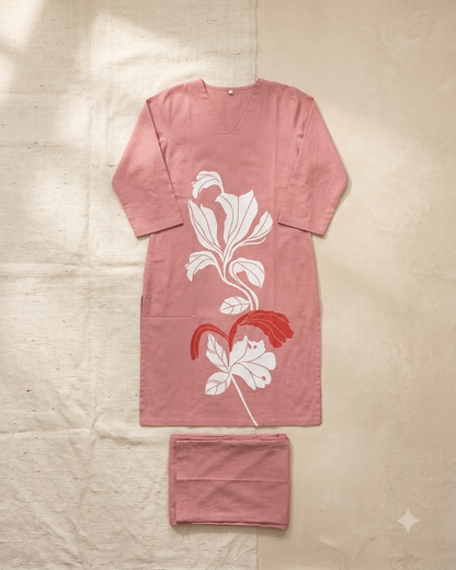 Pure Gadwal Cotton Cord Set with Plaza Pant - Pink
