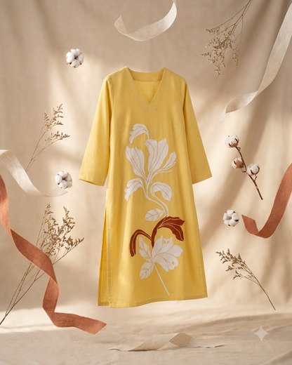 Pure Gadwal Cotton Cord Set with Plaza Pant - Yellow