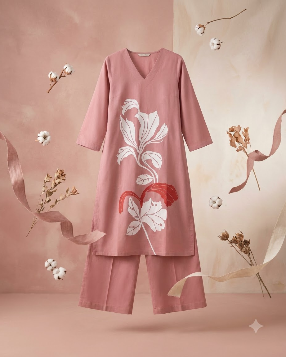 Pure Gadwal Cotton Cord Set with Plaza Pant - Pink