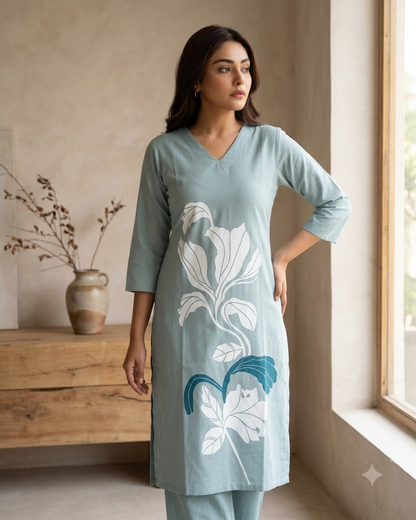 Pure Gadwal Cotton Cord Set with Plaza Pant - Sky Blue