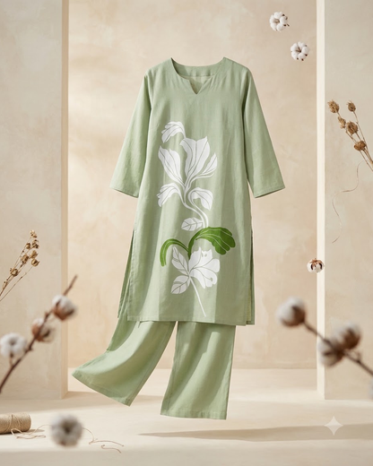 Pure Gadwal Cotton Cord Set with Plaza Pant - Green