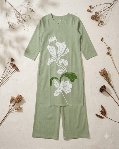 Pure Gadwal Cotton Cord Set with Plaza Pant - Green