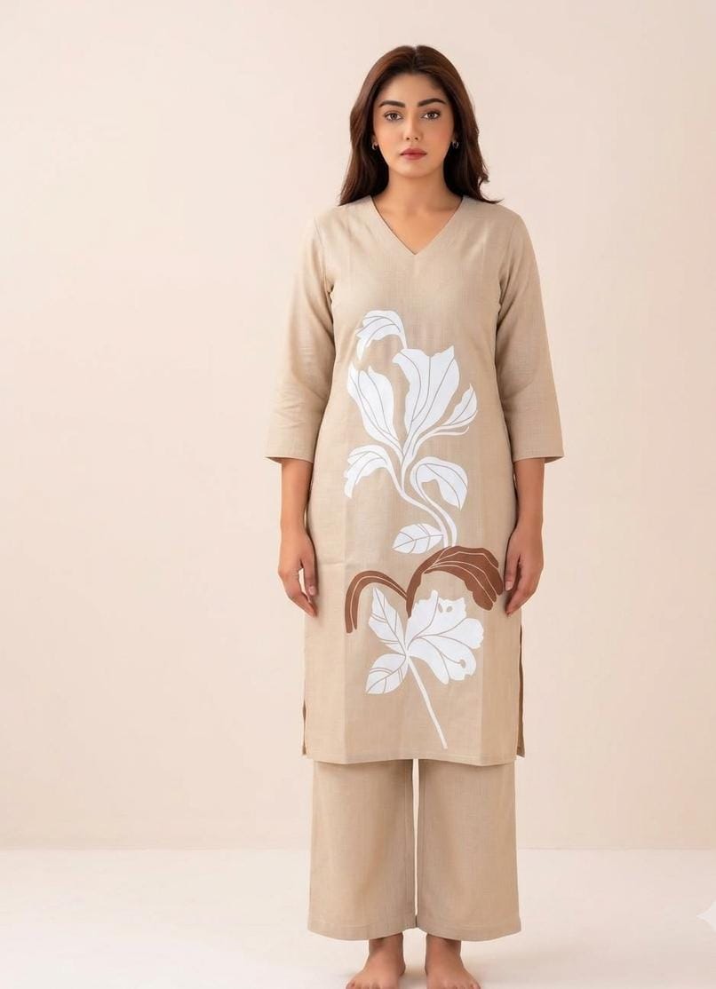 Pure Gadwal Cotton Cord Set with Plaza Pant - Brown
