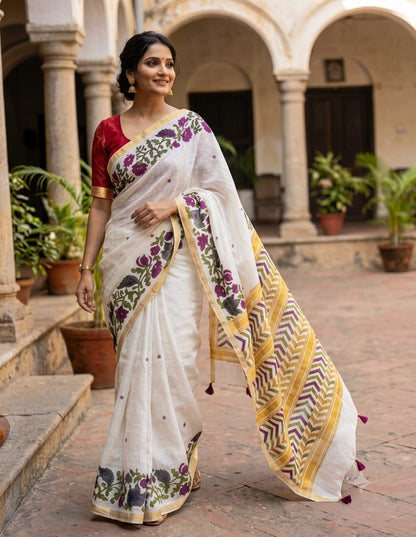 💯 premium quality  Soft butter Linen febric saree with mirror design  ₹ 750