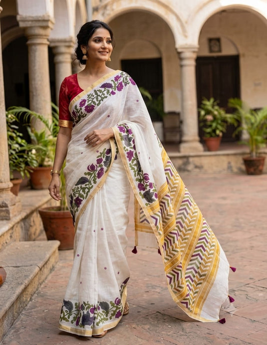 💯 premium quality  Soft butter Linen febric saree with mirror design  ₹ 750
