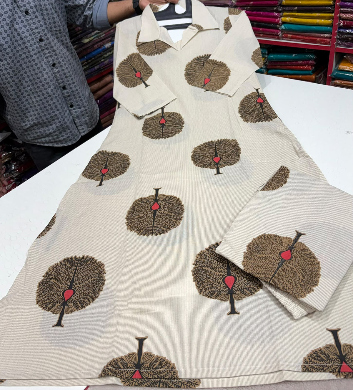 Premium Quality Handloom Khadi Cotton Cord set With Plaza Pant Brown