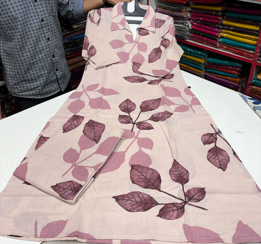 Premium Quality Handloom Khadi Cotton Cord set With Plaza Pant Pink