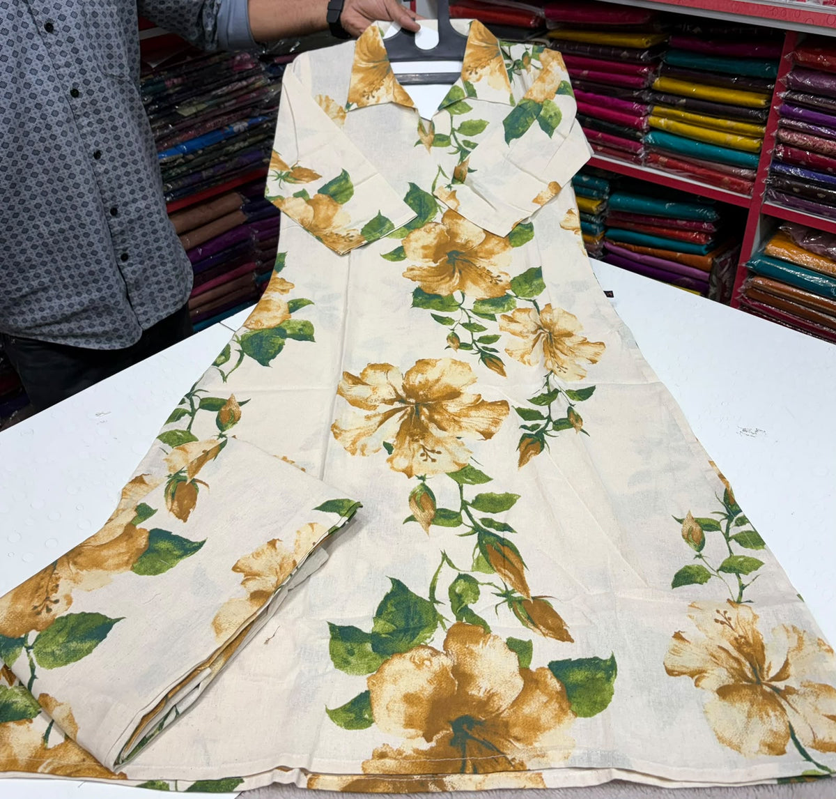 Premium Quality Handloom Khadi Cotton Cord set With Plaza Pant Yellow
