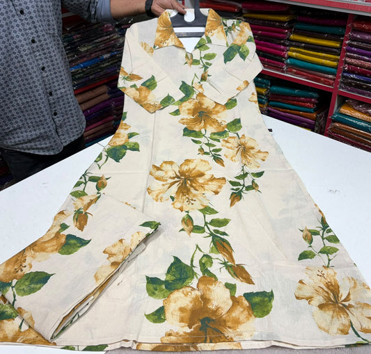 Premium Quality Handloom Khadi Cotton Cord set With Plaza Pant Yellow
