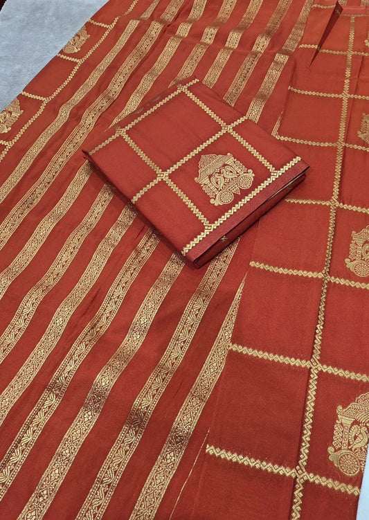 Premium Quality Viscose khadi Georgette saree  With Zari Weaving check & Ratha Design Saree 1