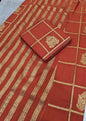Premium Quality Viscose khadi Georgette saree  With Zari Weaving check & Ratha Design Saree 1