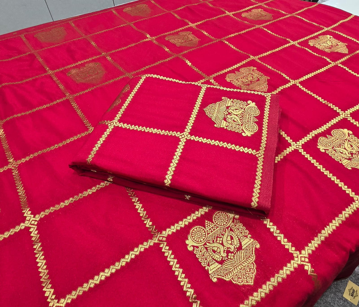 Premium Quality Viscose khadi Georgette saree  With Zari Weaving check & Ratha Design Saree 4