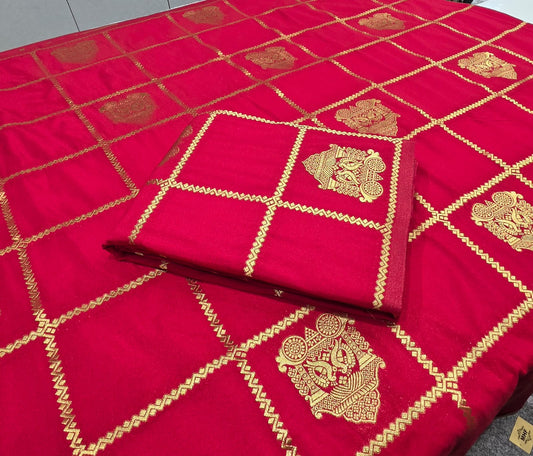Premium Quality Viscose khadi Georgette saree  With Zari Weaving check & Ratha Design Saree 4
