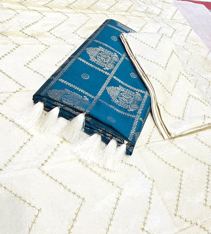 premium quality  Soft vichitra febric saree  With foil ratha & check design  Contora shimeer work blouse