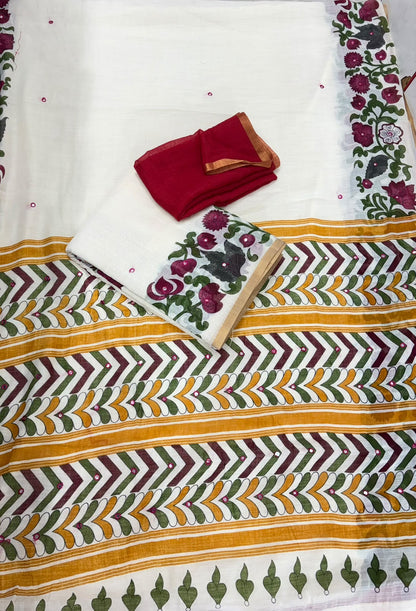 💯 premium quality  Soft butter Linen febric saree with mirror design  ₹ 750