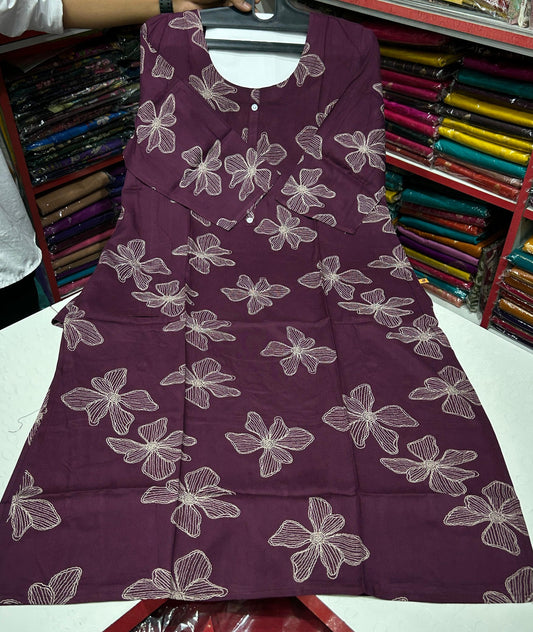100% Premium Quality Soft Cotton Fabric Kurti with Pocket Maroon