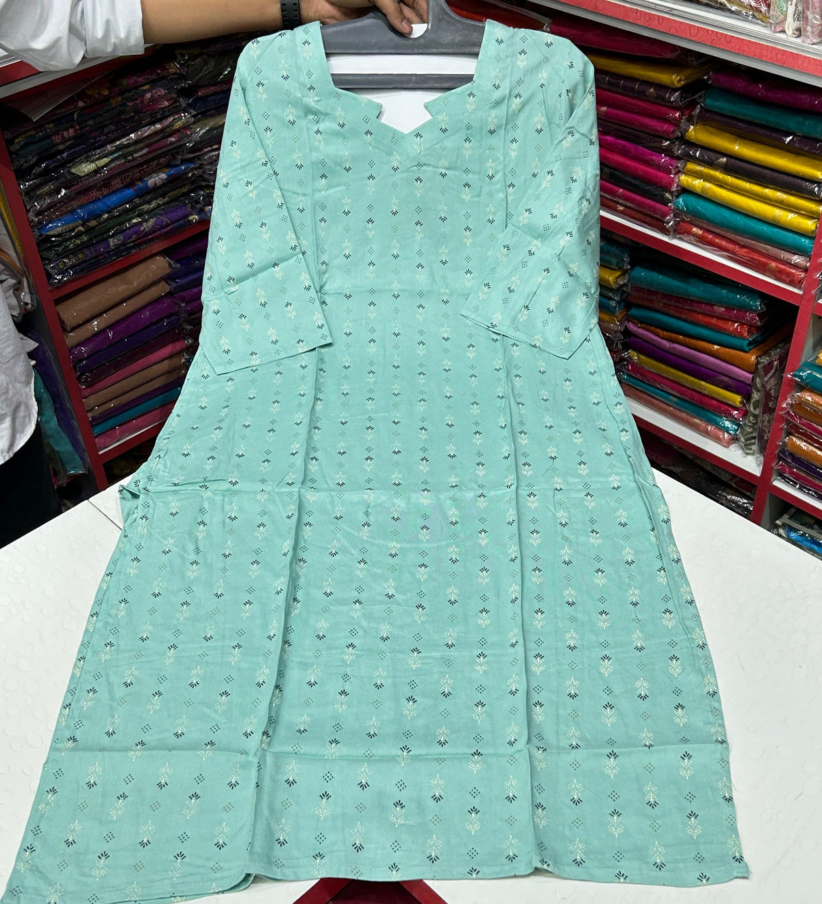 100% Premium Quality Soft Cotton Fabric Kurti with Pocket Sky
