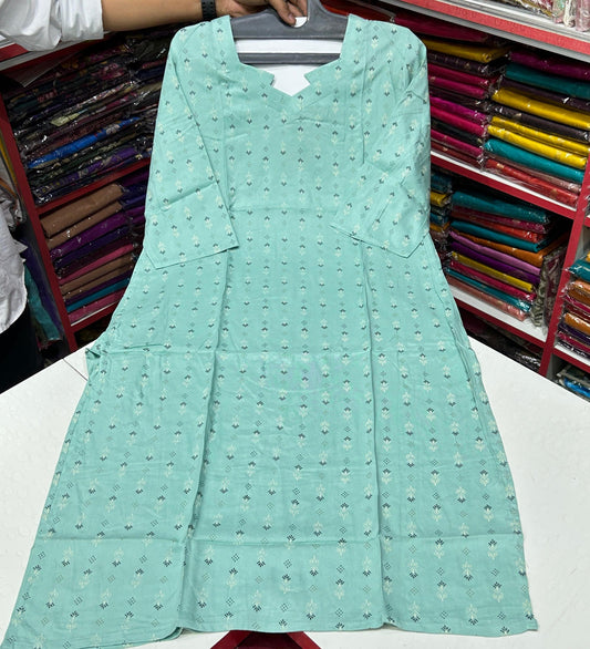 100% Premium Quality Soft Cotton Fabric Kurti with Pocket Sky