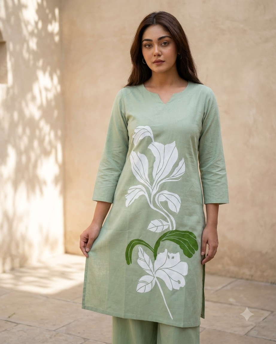Pure Gadwal Cotton Cord Set with Plaza Pant - Green