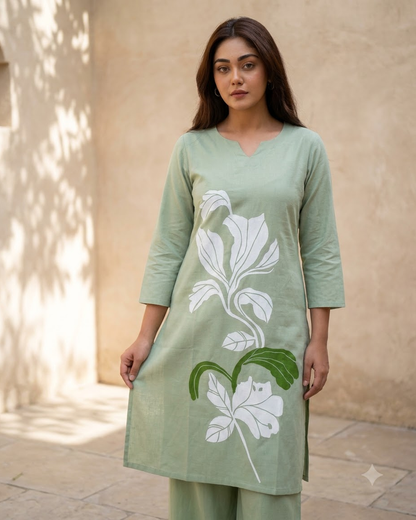 Pure Gadwal Cotton Cord Set with Plaza Pant - Green