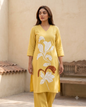 Pure Gadwal Cotton Cord Set with Plaza Pant - Yellow