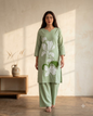 Pure Gadwal Cotton Cord Set with Plaza Pant - Green