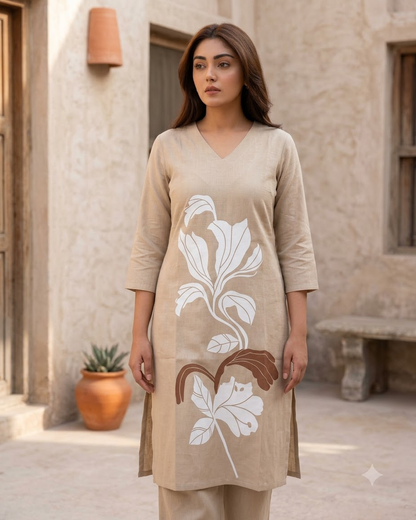 Pure Gadwal Cotton Cord Set with Plaza Pant - Brown