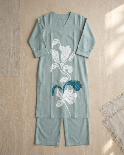 Pure Gadwal Cotton Cord Set with Plaza Pant - Sky Blue