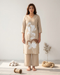 Pure Gadwal Cotton Cord Set with Plaza Pant - Brown