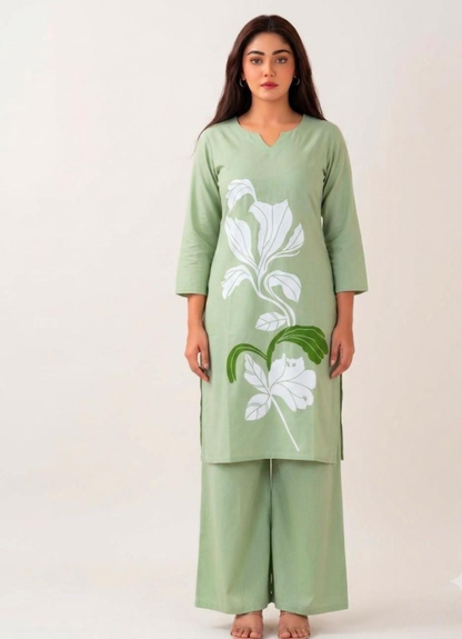 Pure Gadwal Cotton Cord Set with Plaza Pant - Green